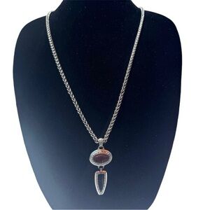 Vintage Brighton Brown Black Leather Inlay Croc Pendant Long Necklace Rare